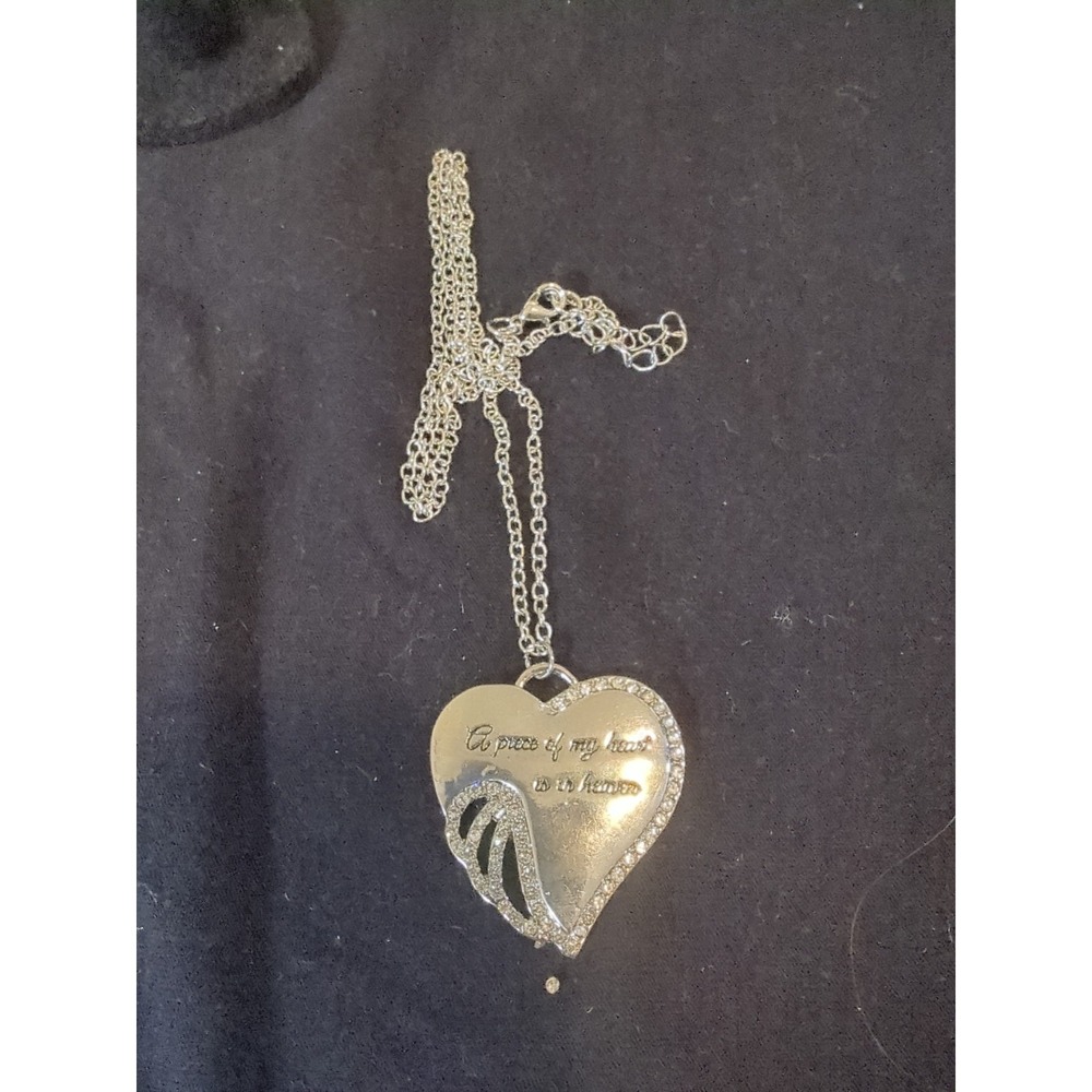 Silver Toned Angel Wing Pendant Necklace "A Piece Of My Heart Is In Heaven"‎